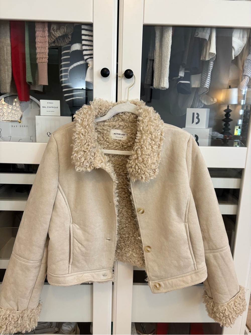 Faux Fur Suede Active Women’s USA Cream Shearling Crop Jacket